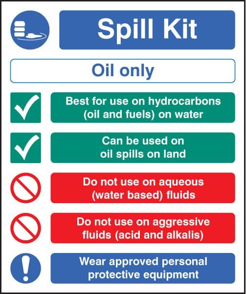 26042H Spill kit oil type only Self Adhesive Vinyl (300x250mm) Safety Sign