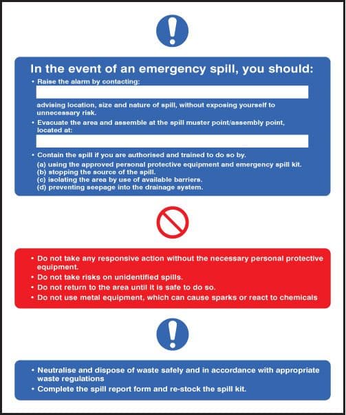 26045E In the event of an emergency spill Self Adhesive Vinyl (200x150mm) Safety Sign