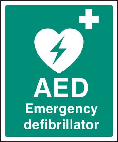 26053H AED Emergency defibrillator Self Adhesive Vinyl (300x250mm) Safety Sign