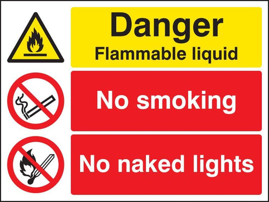 26205Q Danger flammable liquid no smoking no naked lights Self Adhesive Vinyl (600x450mm)
