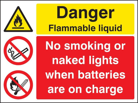 26208K Flammable liquid no smoking/naked lights batteries on charge Self Adhesive Vinyl (400x300mm)