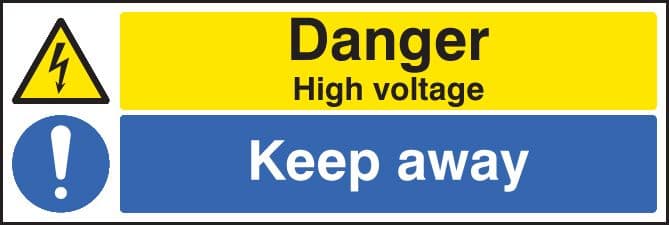 26219G Danger high voltage keep away Self Adhesive Vinyl (300x100mm) Safety Sign