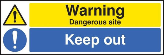 26223G Warning dangerous site keep out Self Adhesive Vinyl (300x100mm) Safety Sign