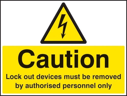 26245A Caution Lockout devices must be removed by authorised personnel only Sticker (100x75mm)