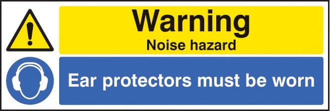26251G Warning noise hazard ear protection must be worn Self Adhesive Vinyl (300x100mm) Safety Sign