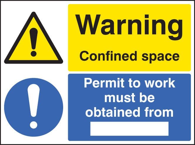 26262K Warning confined space permit to work must be obtained Self Adhesive Vinyl (400x300mm)