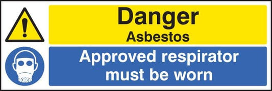 26271G Danger asbestos approved respirator must be worn Self Adhesive Vinyl (300x100mm) Safety Sign