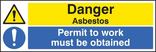 26272G Danger asbestos permit to work must be obtained Self Adhesive Vinyl (300x100mm) Safety Sign
