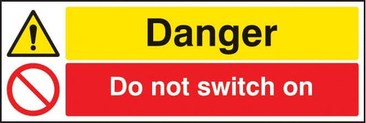 26277G Danger do not switch on Self Adhesive Vinyl (300x100mm) Safety Sign
