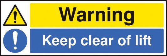 26505G Warning keep clear of lift Self Adhesive Vinyl (300x100mm) Safety Sign