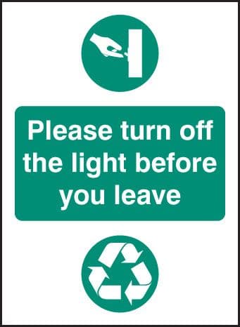 26620A Please turn off light before you leave Self Adhesive Vinyl (100x75mm) Safety Sign