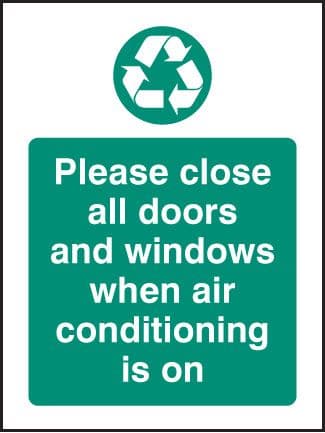 26628A Please close all doors and windows when aircon is on Self Adhesive Vinyl (100x75mm)