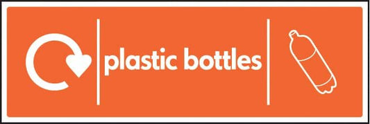 26632G WRAP Recycling Sign - Plastic Bottles Self Adhesive Vinyl (300x100mm) Safety Sign