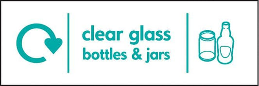 26639G WRAP Recycling Sign - Clear glass bottles & jars Self Adhesive Vinyl (300x100mm) Safety Sign