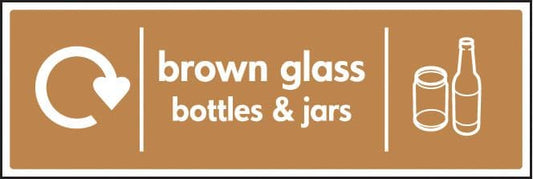 26640G WRAP Recycling Sign - Brown glass bottles & jars Self Adhesive Vinyl (300x100mm) Safety Sign