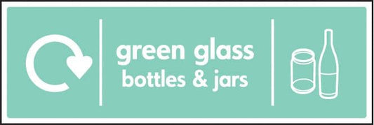 26641G WRAP Recycling Sign - Green glass bottles & jars Self Adhesive Vinyl (300x100mm) Safety Sign