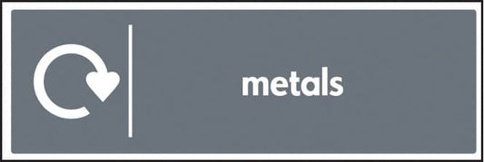 26645G WRAP Recycling Sign - Metals Self Adhesive Vinyl (300x100mm) Safety Sign