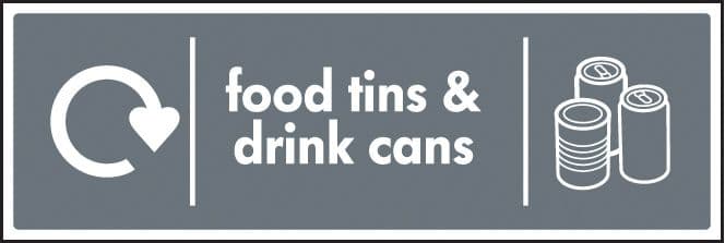 26646G WRAP Recycling Sign - Food tins & drink cans Self Adhesive Vinyl (300x100mm) Safety Sign