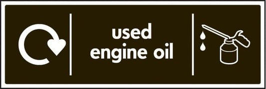 26652G WRAP Recycling Sign - Used engine oil Self Adhesive Vinyl (300x100mm) Safety Sign