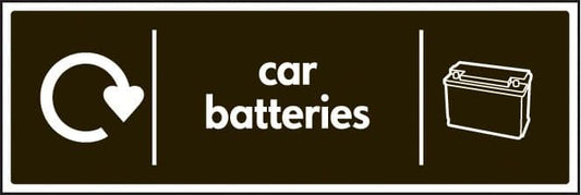 26653G WRAP Recycling Sign - Car batteries Self Adhesive Vinyl (300x100mm) Safety Sign