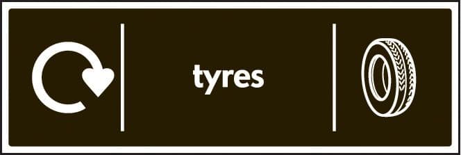 26654G WRAP Recycling Sign - Tyres Self Adhesive Vinyl (300x100mm) Safety Sign