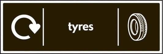 26654G WRAP Recycling Sign - Tyres Self Adhesive Vinyl (300x100mm) Safety Sign