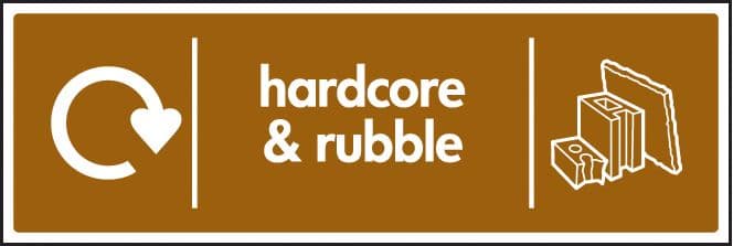 26657G WRAP Recycling Sign - Hardcore & rubble Self Adhesive Vinyl (300x100mm) Safety Sign