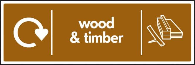 26658G WRAP Recycling Sign - Wood & timber Self Adhesive Vinyl (300x100mm) Safety Sign