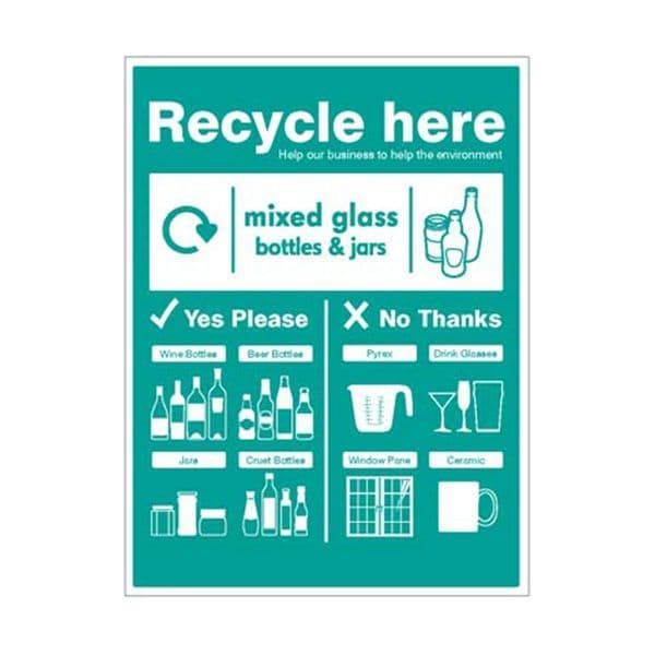26675H Mixed glass bottles & jars - WRAP Recycle here sign sign - Self Adhesive Vinyl (300x250mm)