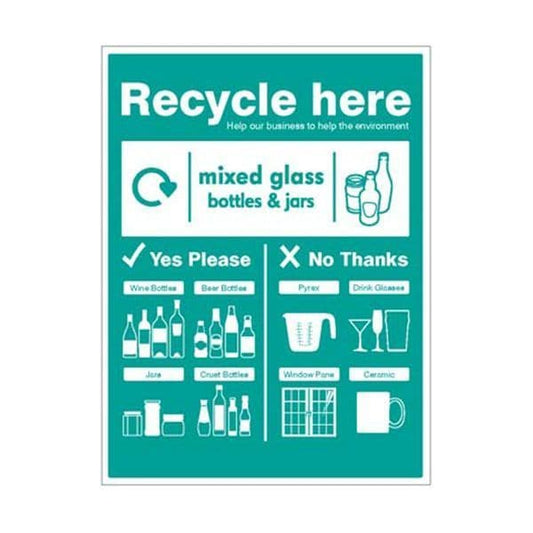 26675H Mixed glass bottles & jars - WRAP Recycle here sign sign - Self Adhesive Vinyl (300x250mm)