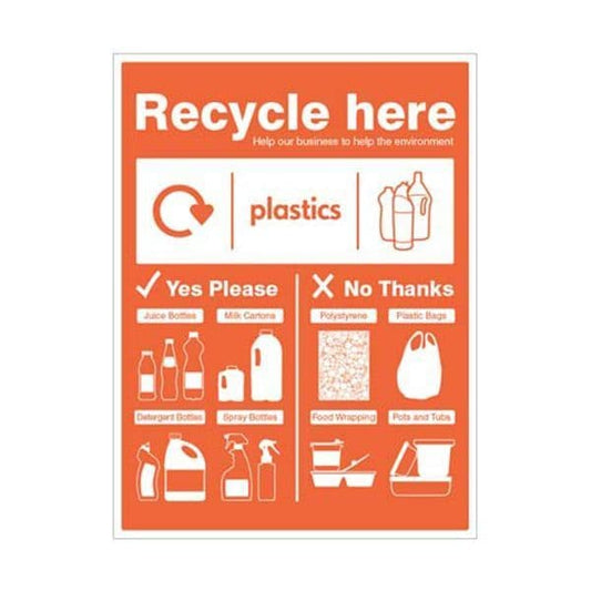 26676H Plastic bottles - WRAP Recycle here sign sign - Self Adhesive Vinyl (300x250mm)