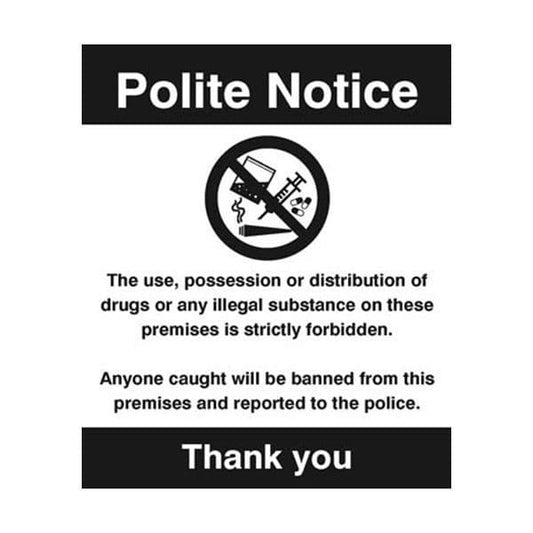 27107H The use, possession or distribution of drugs is strictly prohibited sign - S/A (300x250mm)