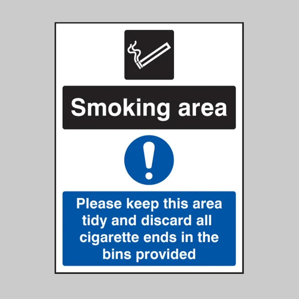 Smoking area keep area tidy and discard all ends in bins