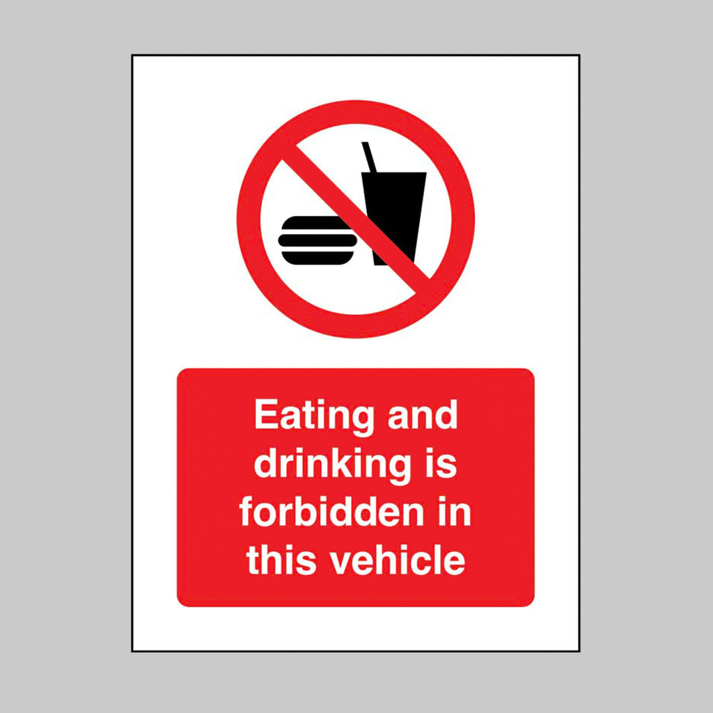 23091A Eating and drinking is forbidden in this vehicle (self adhesive vinyl safety label) Self Adhesive Vinyl (75x100mm) Safety Sign