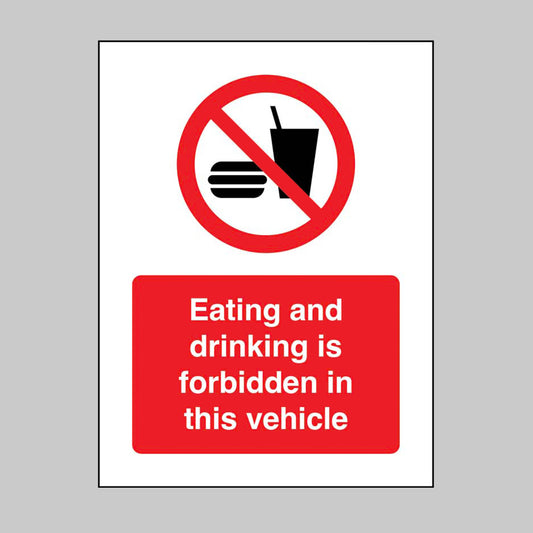 23091A Eating and drinking is forbidden in this vehicle (self adhesive vinyl safety label) Self Adhesive Vinyl (75x100mm) Safety Sign