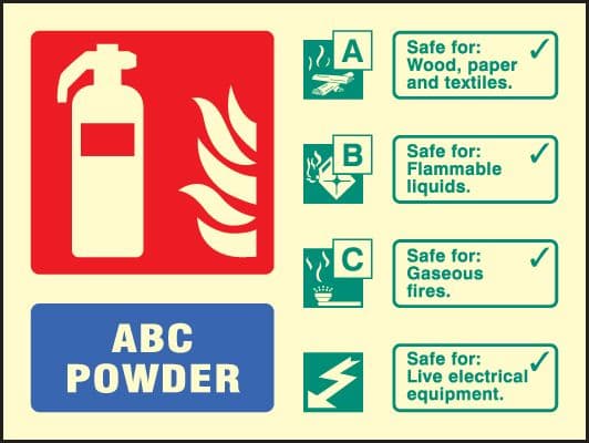 31233E ABC powder extinguisher identification Photoluminescent Rigid (200x150mm) Safety Sign