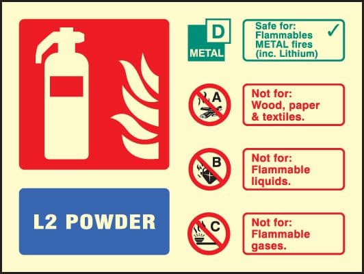 31241D L2 powder extinguisher identification Photoluminescent Rigid (100x150mm) Safety Sign