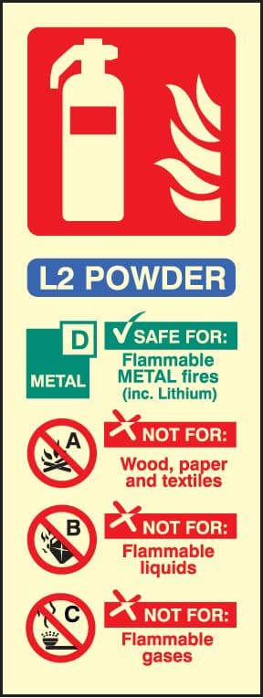 31242S L2 powder extinguisher identification Photoluminescent Rigid (75x200mm) Safety Sign