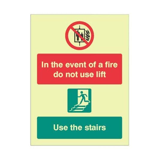 31248H In the event of fire do not use lift, use stairs sign - Photoluminescent Rigid (300x250mm)