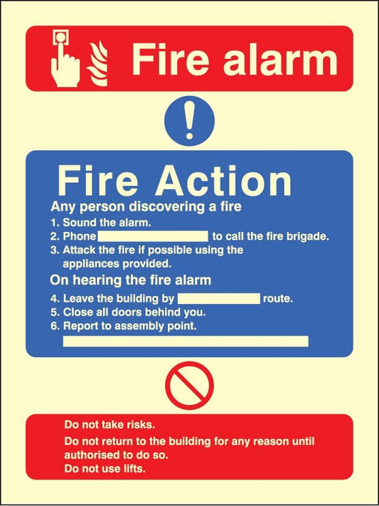 31426H Fire action/call point with lift Photoluminescent Rigid (300x250mm) Safety Sign