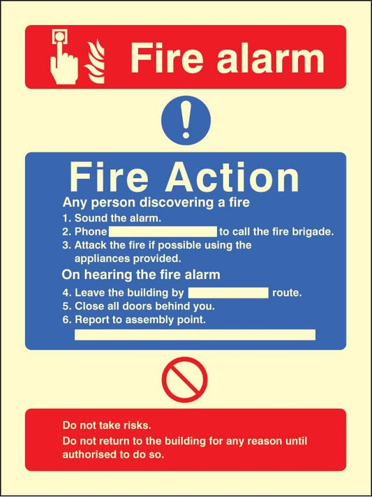 31427E Fire action/call point without lift Photoluminescent Rigid (200x150mm) Safety Sign