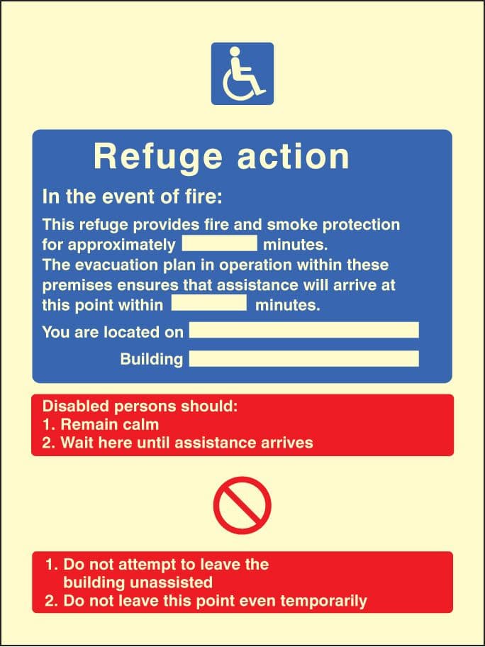 31430H Refuge action Photoluminescent Rigid (300x250mm) Safety Sign