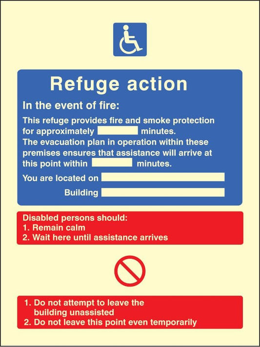 31430H Refuge action Photoluminescent Rigid (300x250mm) Safety Sign