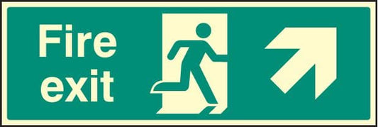 32002L Fire exit - up and right Photoluminescent Rigid (450x150mm) Safety Sign