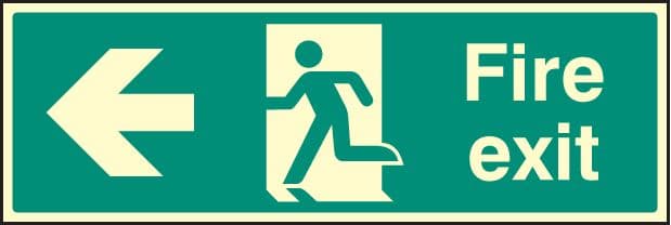 32003M Fire exit - left Photoluminescent Rigid (600x200mm) Safety Sign