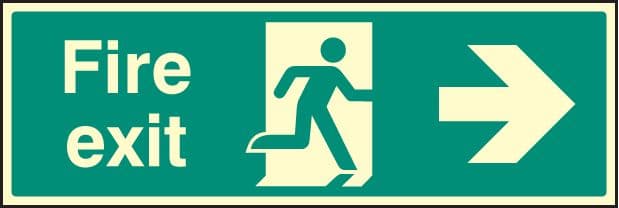 32004G Fire exit - right Photoluminescent Rigid (300x100mm) Safety Sign