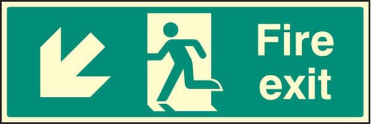 32005M Fire exit - down and left Photoluminescent Rigid (600x200mm) Safety Sign