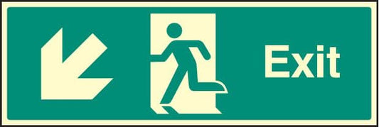 32013G Exit - down and left Photoluminescent Rigid (300x100mm) Safety Sign