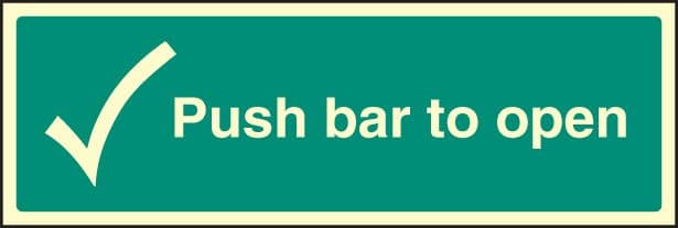 32047G Push bar to open Photoluminescent Rigid (300x100mm) Safety Sign