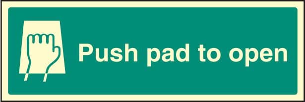 32051G Push pad to open Photoluminescent Rigid (300x100mm) Safety Sign